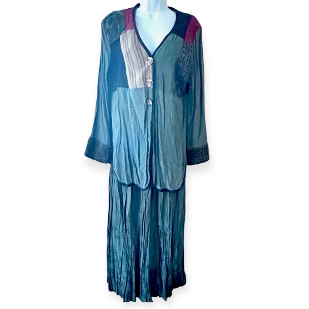 NEIL & DAVID Vintage Lagenlook Mixed Media Patchwork Top Maxi Skirt Set Size S/M